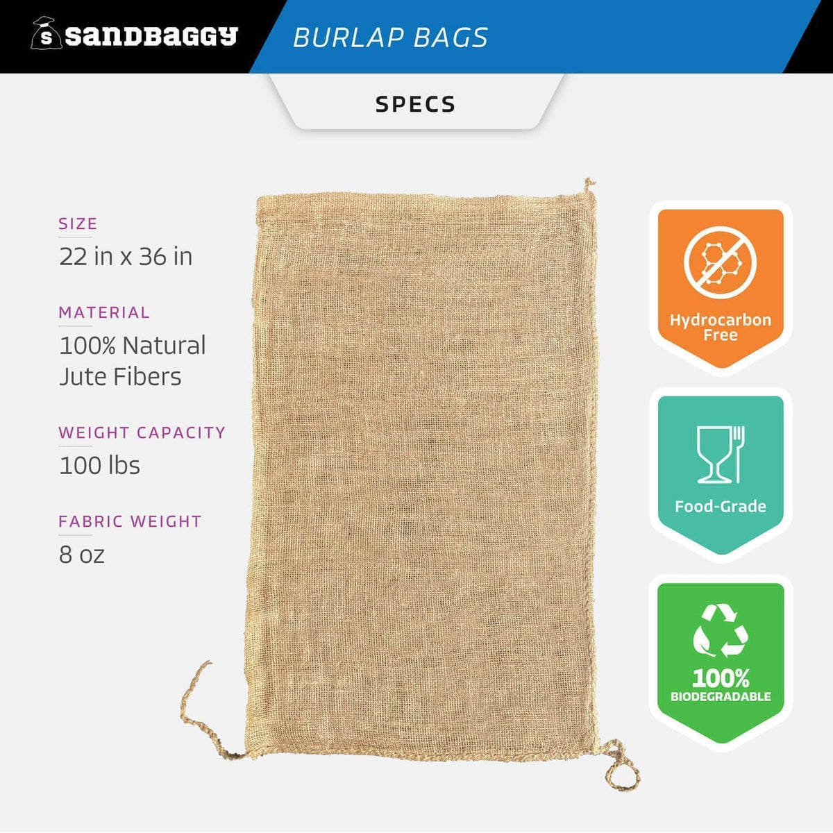 Sandbaggy Burlap Bags for Vegetables & Gardening, 22" X 36"- Burlap Sacks Perfect for Kids - Plant