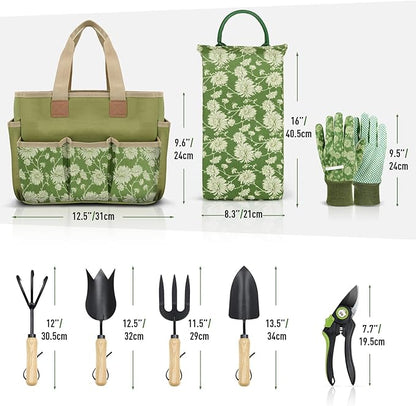 Colwelt Garden Tools Set, 8 Piece, Heavy Duty Gardening Tools with Wooden Handle, Including Garden