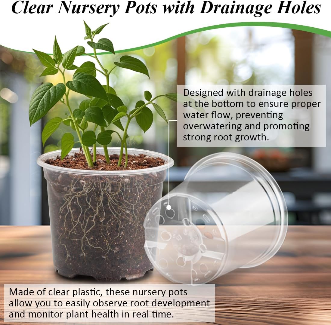 Transparent Nursery Pots 4Inch with Humidity Domes for Seeds Starting, Clear Plastic Plant Pots