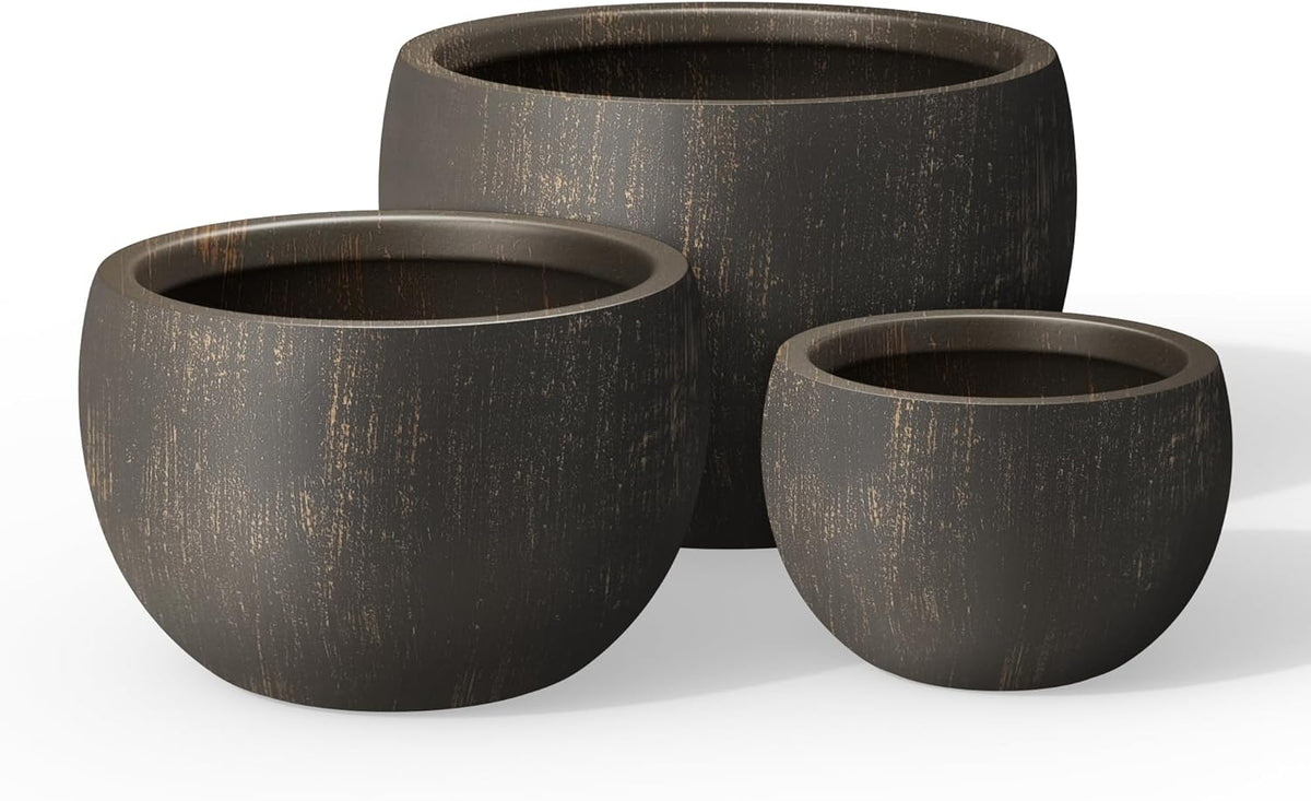 Kante 19.9",15.7",11.8" Dia Round Concrete Planter Set of 3, Outdoor/Indoor Large Bowl Plant Pots