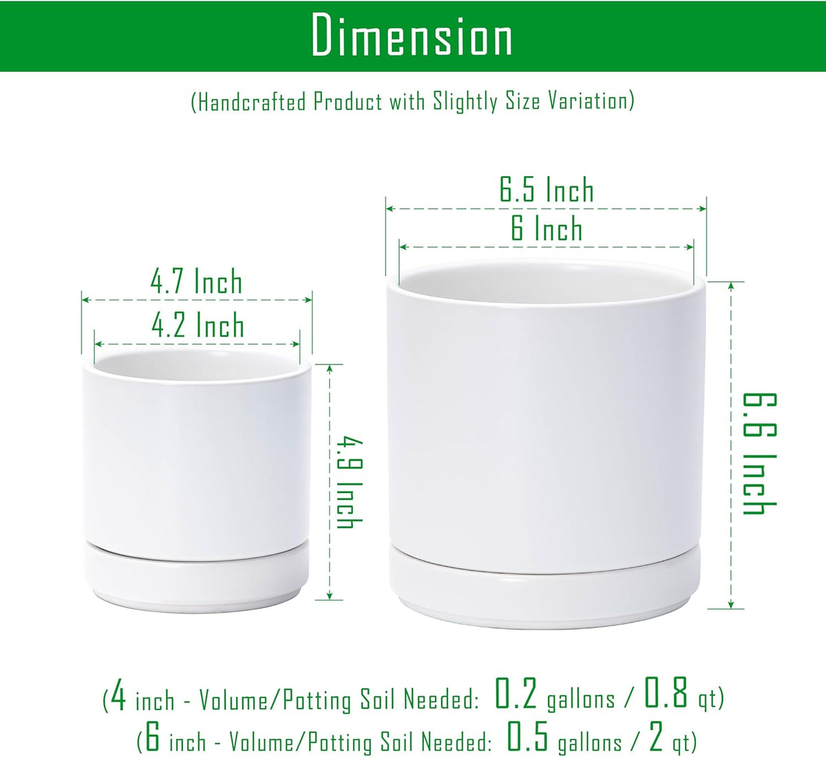 D'vine Dev 4.7 Inch & 6.5 Inch Ceramic Planter Pots for Plants with Drainage Hole and Saucer, Small