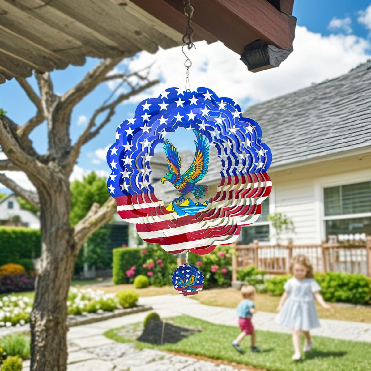 Wind Spinners,12 inch American Eagle with 360° Swivel Hook for Yard and Garden, Bird Wind Catcher