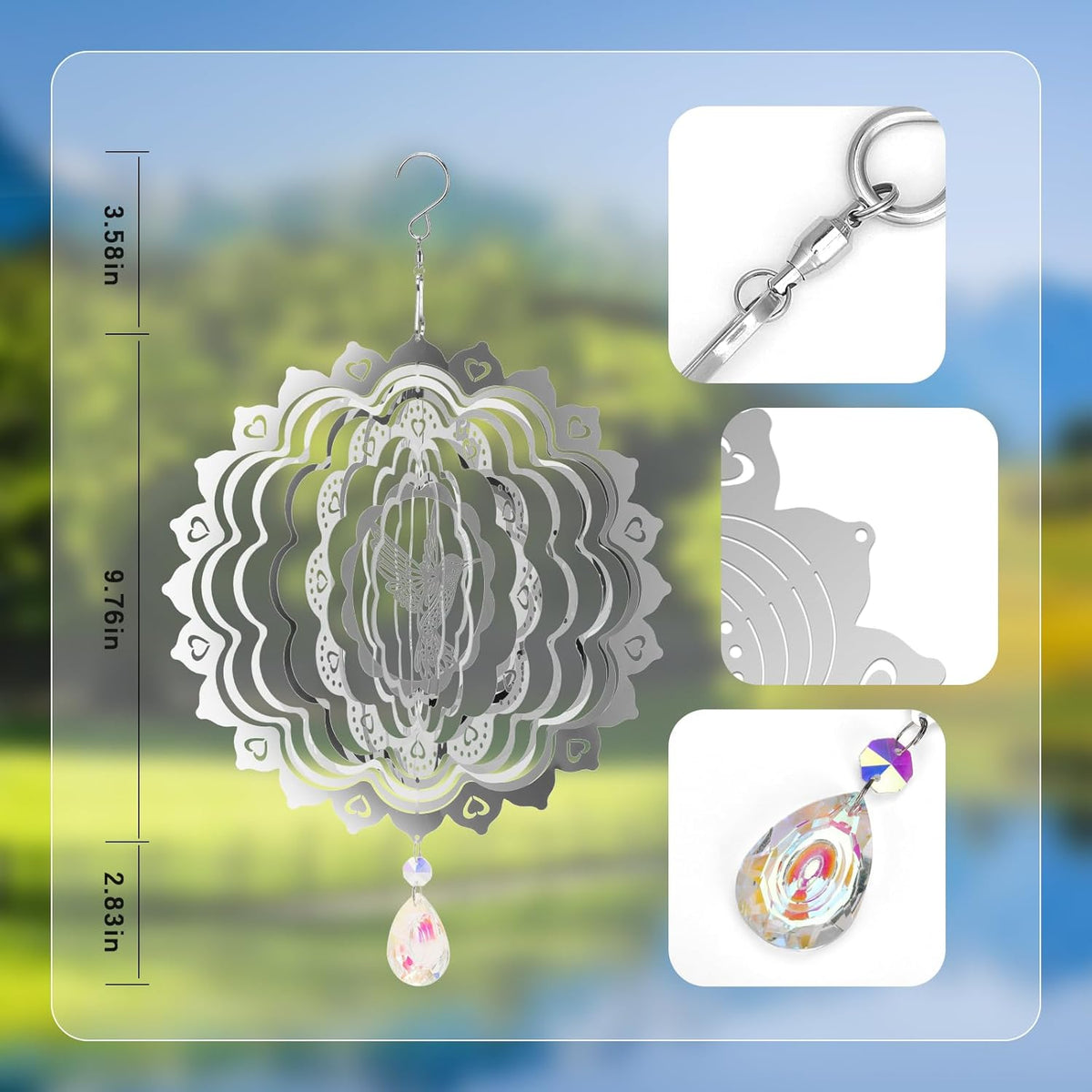 3D Wind Spinners Outdoor Flowing-Light Effect Metal Garden Decor, Highly Reflective Bird Deterrents