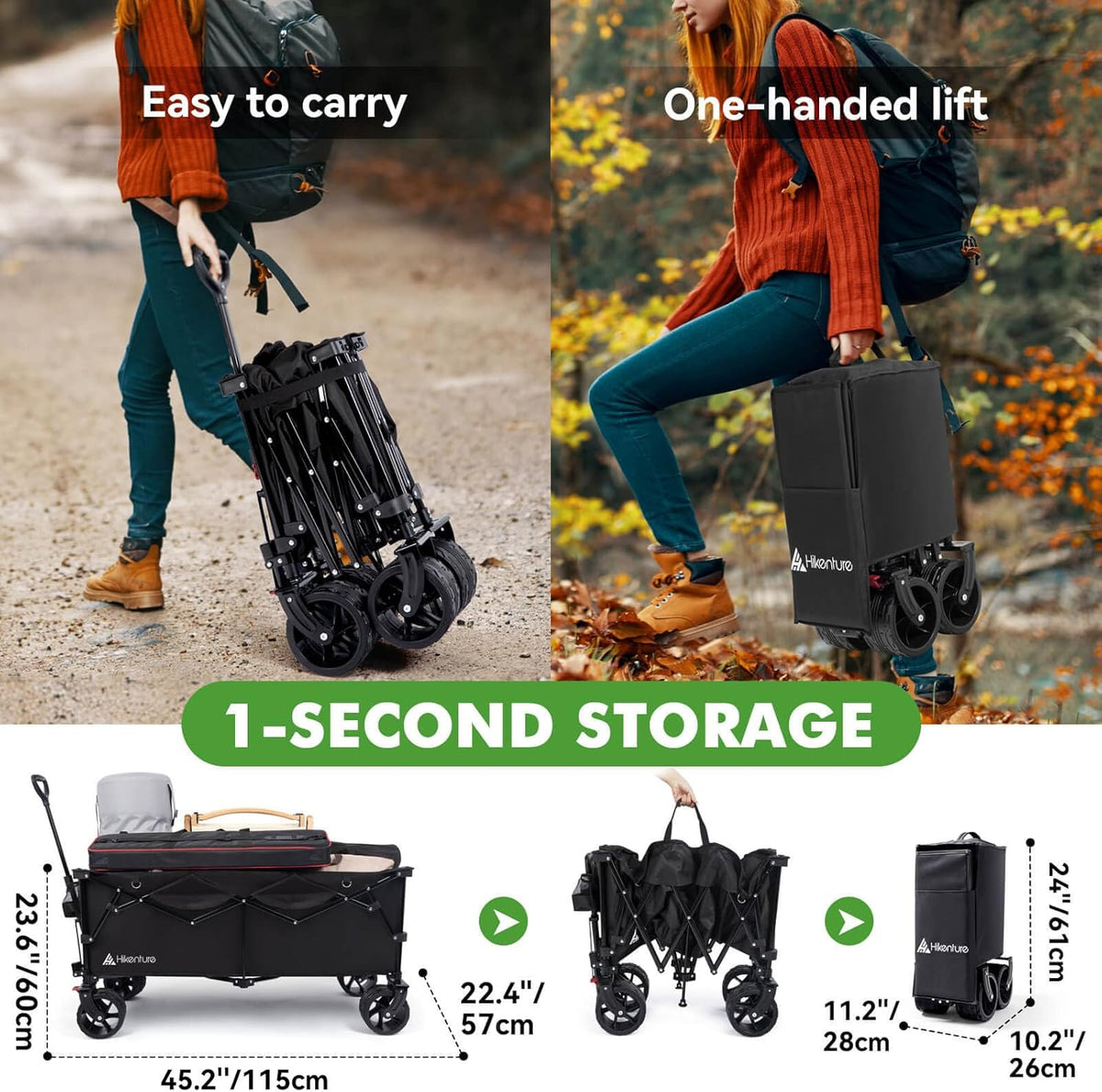 Hikenture Extended Collapsible Wagon, 500 LBS Wagons Carts Foldable, Heavy Duty Beach Wagon with