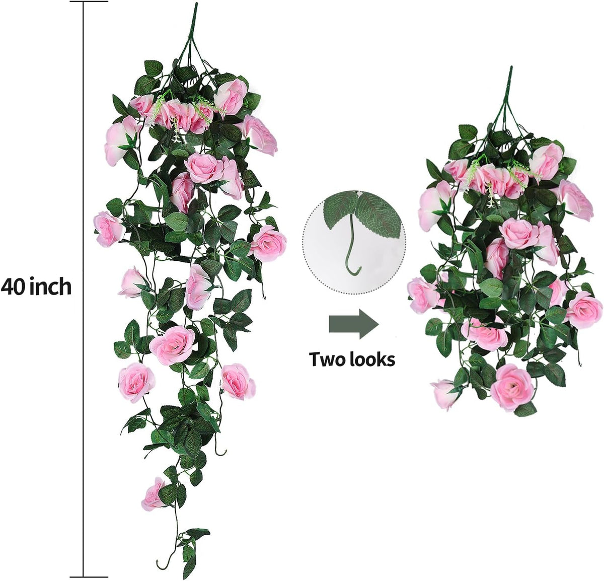 RECUTMS 4PCS Artificial Rose Vine Hanging Plants Fake Flower Outdoor Flowers UV Resistant for