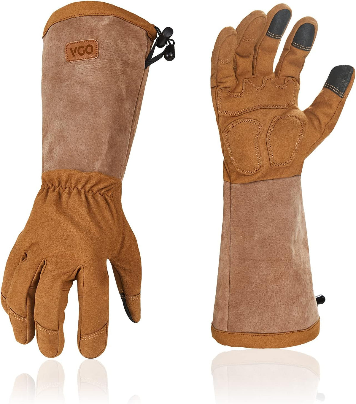 Vgo... Safety Work Gloves Men, Extended Pig Split Leather Cuff,Synthetic Leather, Rose Pruning