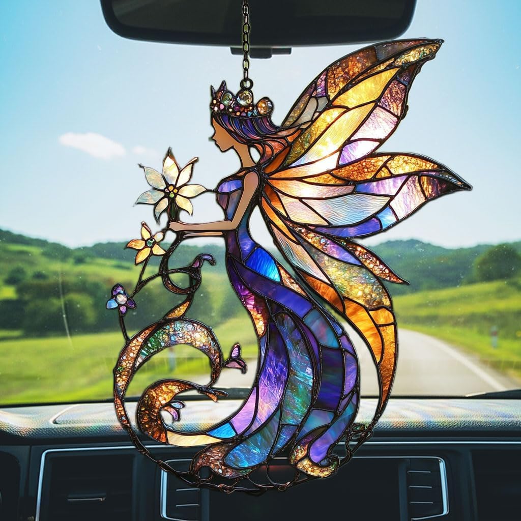 Flowers Fairy Acrylic Suncatcher Stained Glass Effect Window Car Hanging Christmas Ornament Indoor