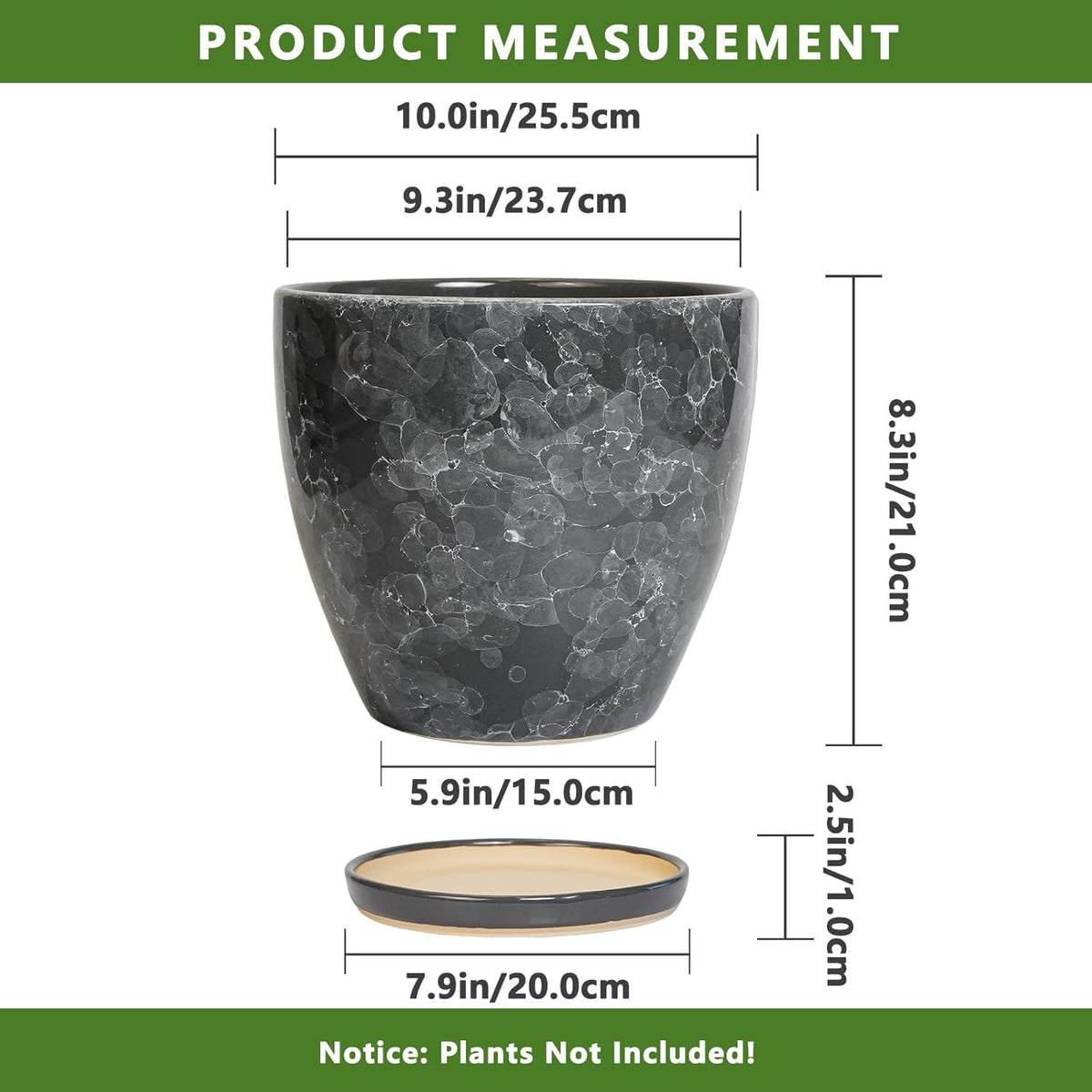 Ceramic Pots for Plants - 10 Inch Planter for Indoor Outdoor, Decorative Round Flower Pot with