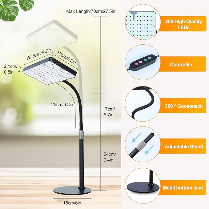 FECiDA Grow Lights for Indoor Plants Full Spectrum, Desk Grow Light, 4/8/12 Hr Timer Table Top