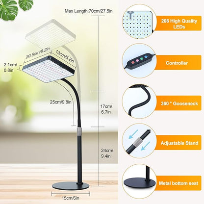 FECiDA Grow Lights for Indoor Plants Full Spectrum, Desk Grow Light, 4/8/12 Hr Timer Table Top