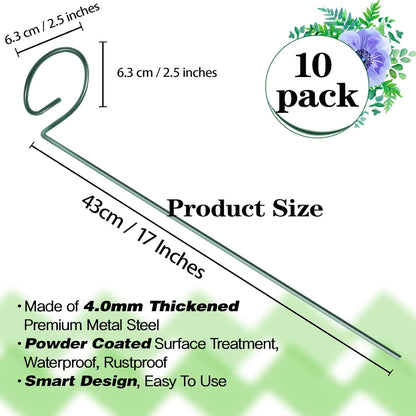 HiGift 10 Pack 17 inches Plant Support Plant Stakes with 20 Pcs Plant Clips, Metal Garden Single