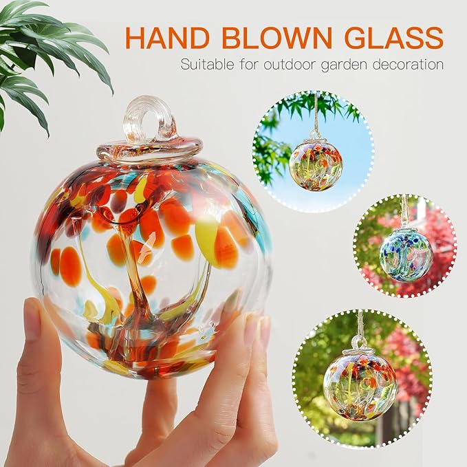 Yao Yuan 4 Inch Garden Hanging Gazing Ball Hand-Blown Glass for Hanging Gardens Window Outdoor