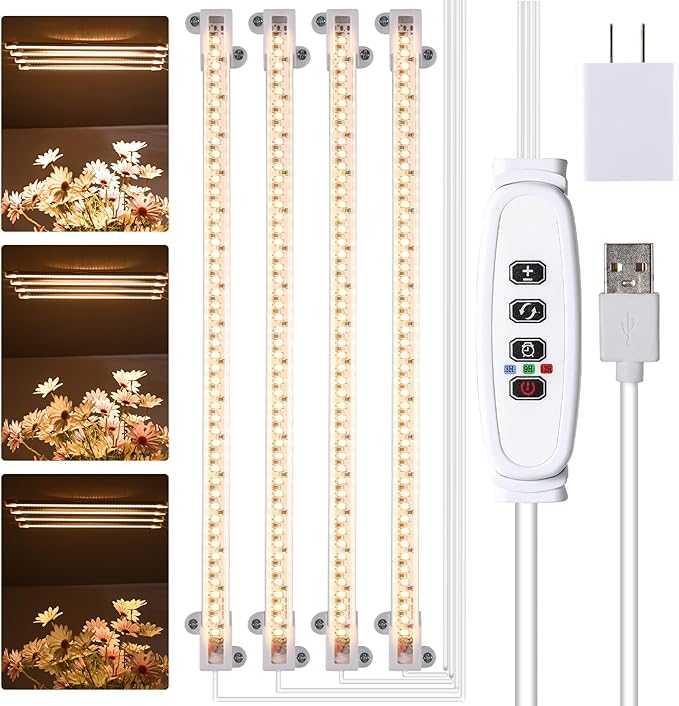 LED Plant Growing lamp, 3000K Full Spectrum Grow Light Strips for Indoor Plants with 3/9/12H Timer