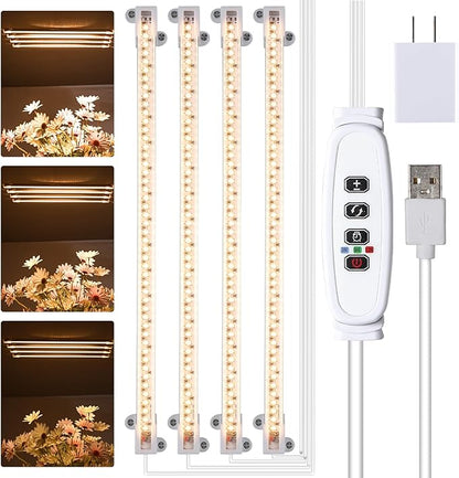 LED Plant Growing lamp, 3000K Full Spectrum Grow Light Strips for Indoor Plants with 3/9/12H Timer