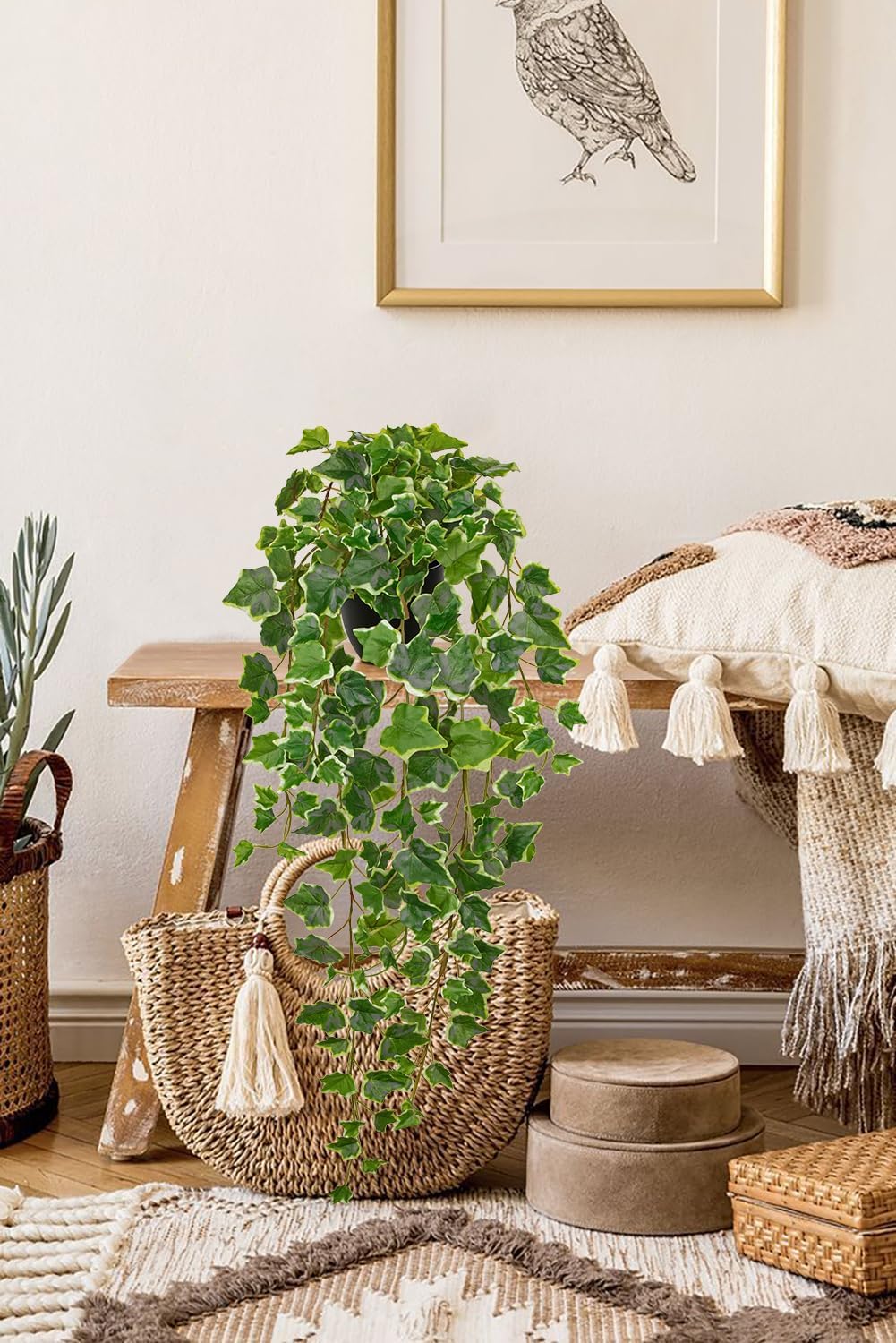 Hollyone Artificial Hanging Plants Potted 31.4" Fake Ivy Vine Faux Ivy Leaves Hanging Greenery