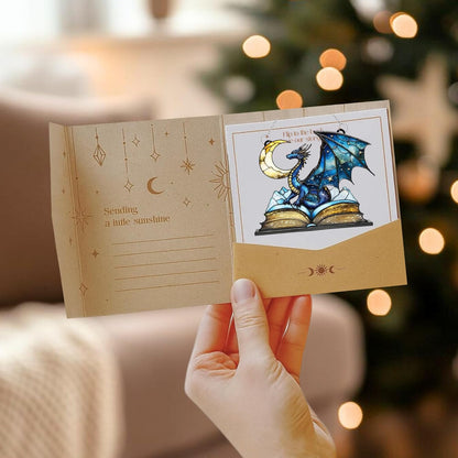 Dragon Moon Book Bookworm Acrylic Suncatcher Stained Glass Effect Window Car Hanging Christmas