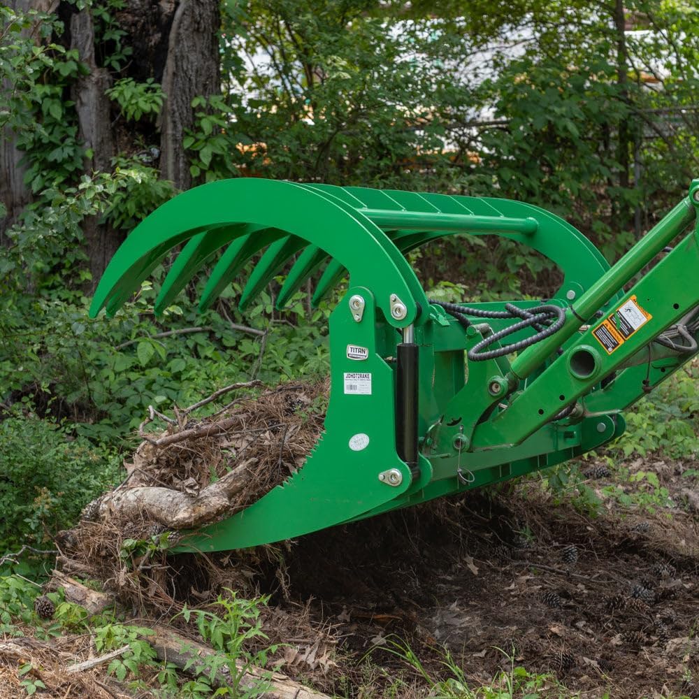 Titan Attachments 72" HD Root Grapple Rake Attachment, Fits John Deere Hook & Pin Tractors, Twin