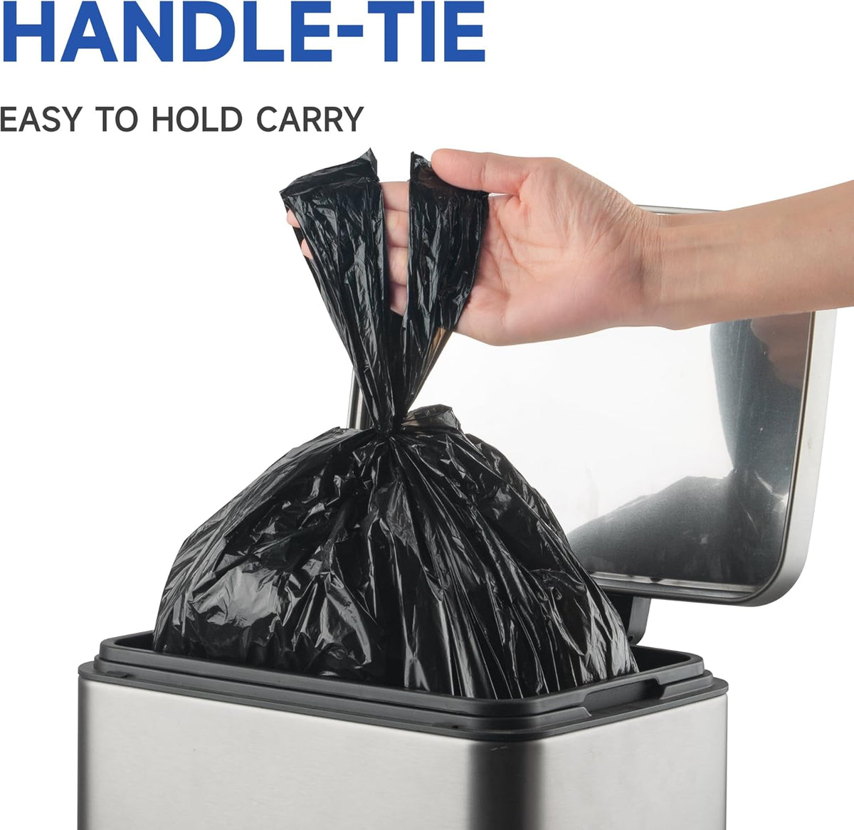 Small Trash Bags with Handles 2.6 Gallon 50 Count Black - Ocean Plastic Upcycling - Plastic Garbage