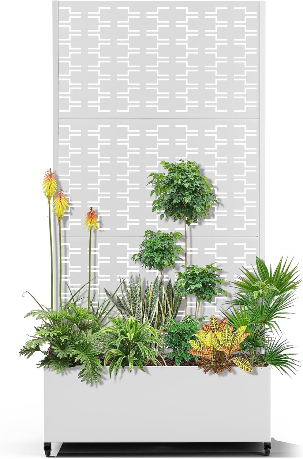 15.7"×70.9"×35.4" Metal Raised Garden Bed with Trellis and Wheels - Tall Trellis Planter Box for