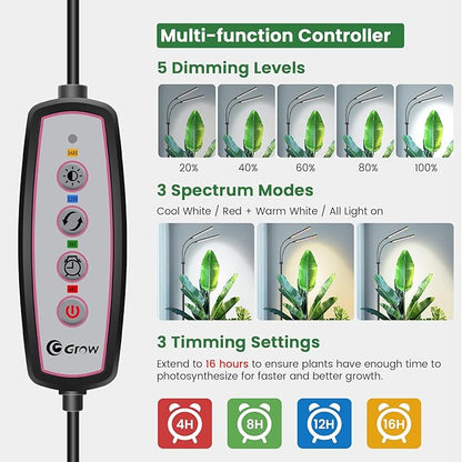 Black Floor Grow Lights for Indoor Plants, 2-Heads Full Spectrum LED Plant Grow Light with