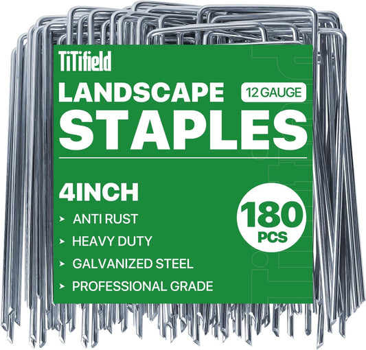 4 Inch 180 Pack Landscape Staples Galvanized Garden Stakes Anti-Rust Landscape Pins for Weed