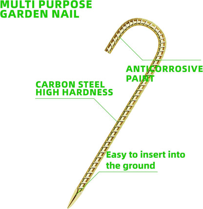 20 Pack 12 Inch Rebar Stakes Anti-Rust Galvanized Steel J Shape Hook Strong Ground Anchors for