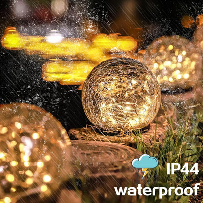 TOMEX 4 Pack Solar Garden Lights, Cracked Glass Ball Waterproof Warm White LED for Outdoor Decor
