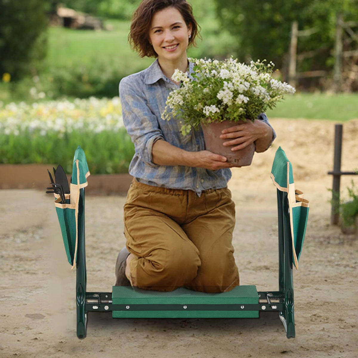VEVOR Garden Kneeler and Seat Heavy Duty, Portable Garden Stool with 6'' EVA Kneeling Pad and 2