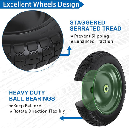 13 Inch Flat Free Wheels Tires 4.00-6 Solid Replacement with Universal 5/8" Axle Bore Hole, 8