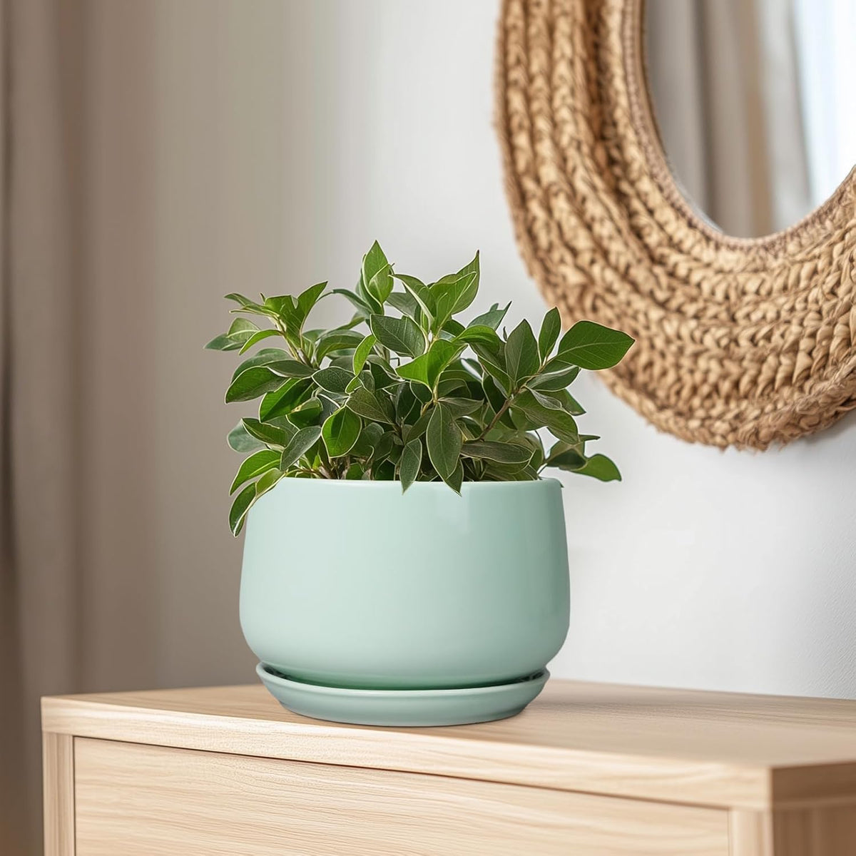 G EPGardening Ceramic Pots for Plants - 9 Inch Ceramic Planter with Drainage and Saucer, Round