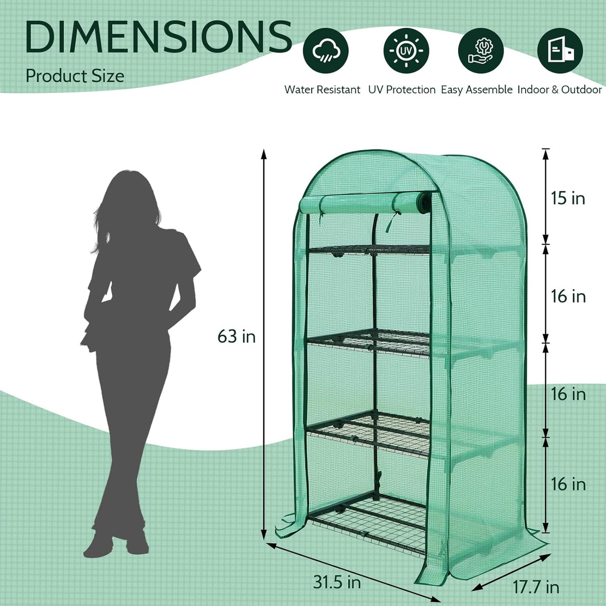 EAGLE PEAK Mini Greenhouse with Wire Shelves, Portable Indoor & Outdoor Green House with Roll-Up