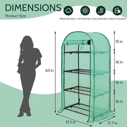 EAGLE PEAK Mini Greenhouse with Wire Shelves, Portable Indoor & Outdoor Green House with Roll-Up