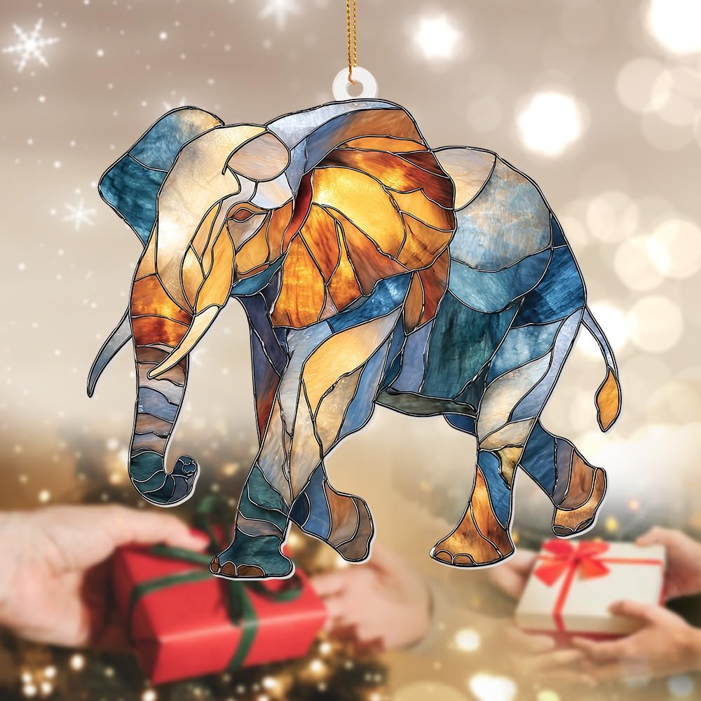 Elephant Ornament Stained Glass Style Acrylic – Window Hanging Suncatcher, Elephant Gifts for