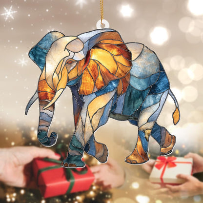 Elephant Ornament Stained Glass Style Acrylic – Window Hanging Suncatcher, Elephant Gifts for