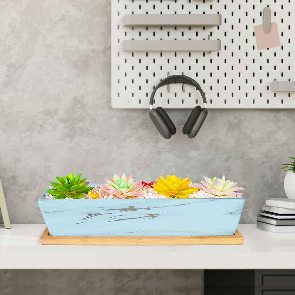 Succulent Pots - 12.1 Inch Large Succulent Pots with Drainage Tray, Window Sill Planter, Long