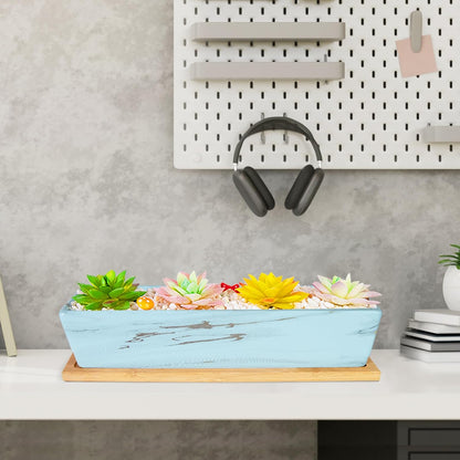 Succulent Pots - 12.1 Inch Large Succulent Pots with Drainage Tray, Window Sill Planter, Long