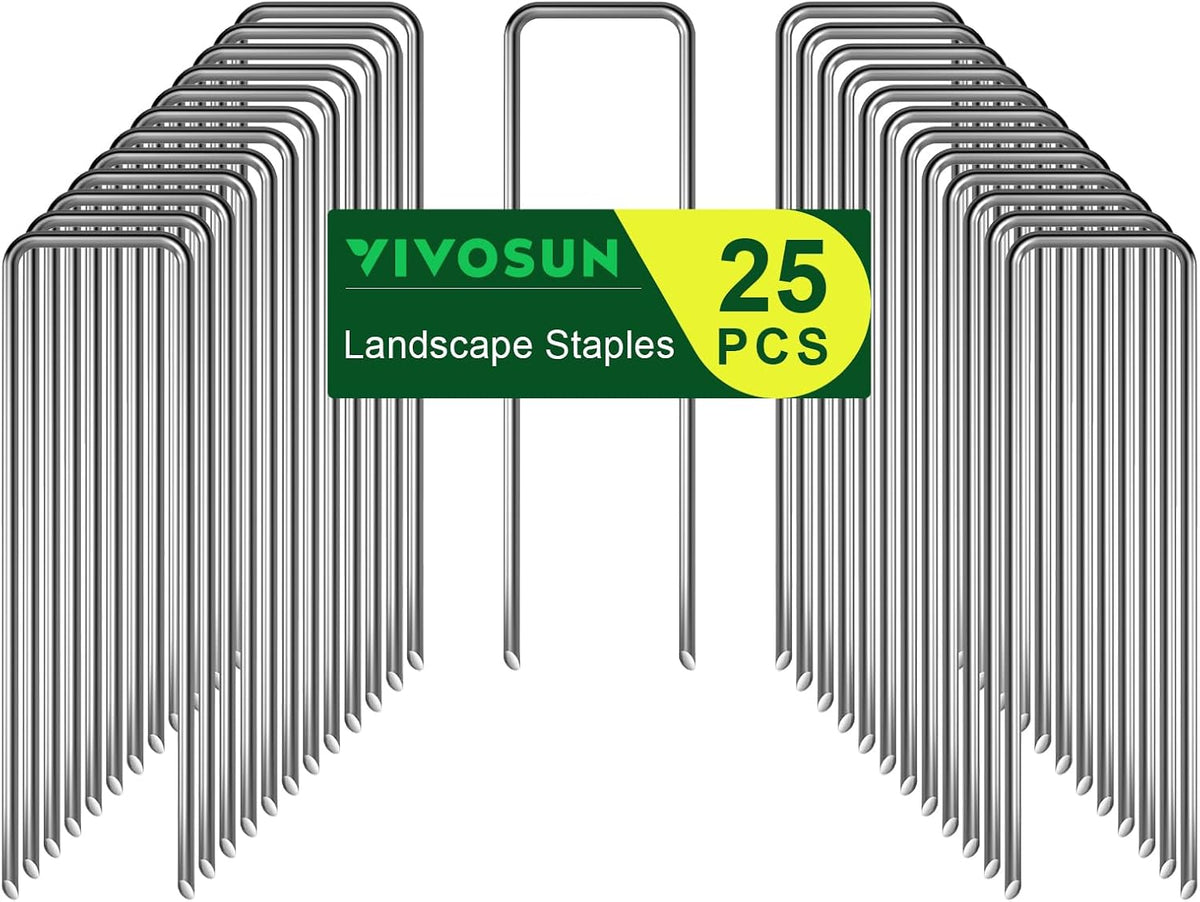 VIVOSUN 6 Inch 25-Pack Landscape Staples, Galvanized Steel Garden Stakes 11 Gauge U-Shaped Pins for