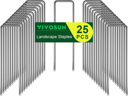 VIVOSUN 6 Inch 25-Pack Landscape Staples, Galvanized Steel Garden Stakes 11 Gauge U-Shaped Pins for