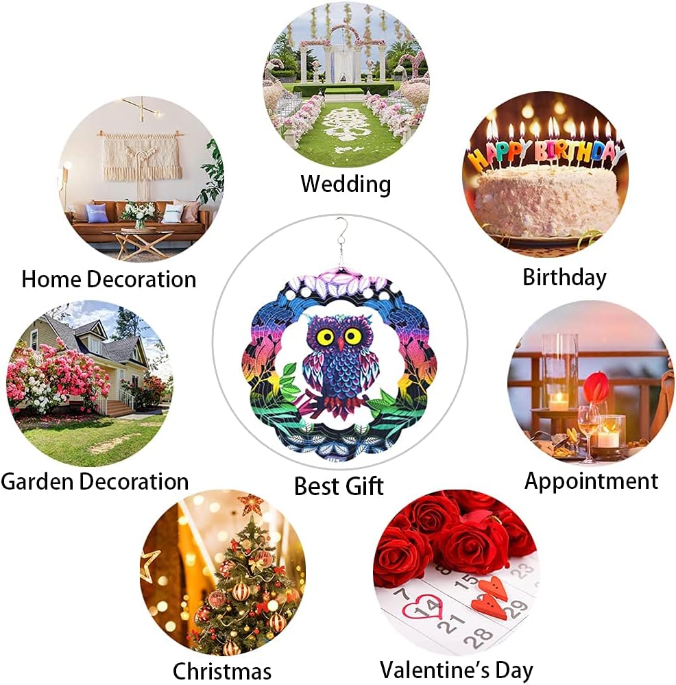 Owl Wind Spinner,Yard Art Garden Decor Owl Wind Spinners Outdoor Metal 3D Kinetic Sculptures