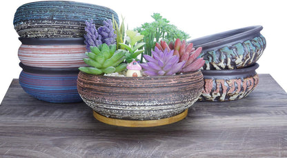ARTKETTY Succulent Pots, 8 Inch Large Succulent Planters with Drainage Ceramic Bonsai Pot with Tray