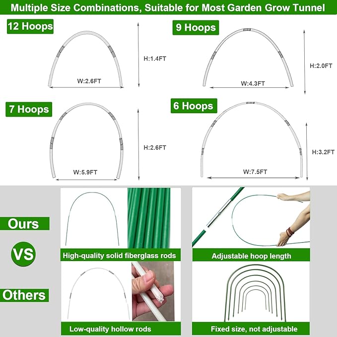 Plant Covers Freeze Protection Kit, 10 x 30Ft Frost Cloth and 6Pcs Fiberglass Garden Hoops 1oz/yd²