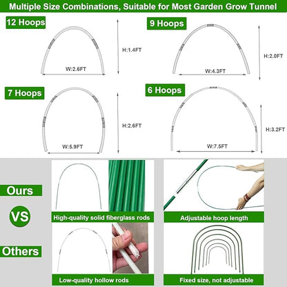 Plant Covers Freeze Protection Kit, 10 x 30Ft Frost Cloth and 6Pcs Fiberglass Garden Hoops 1oz/yd²