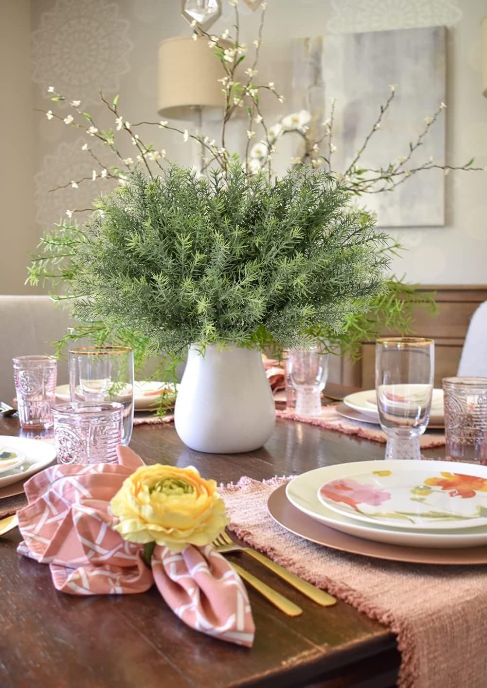 Artificial Rosemary Stems Fake Greenery Plants Faux Bushes Shrubs in Frosted Green for Decor Home