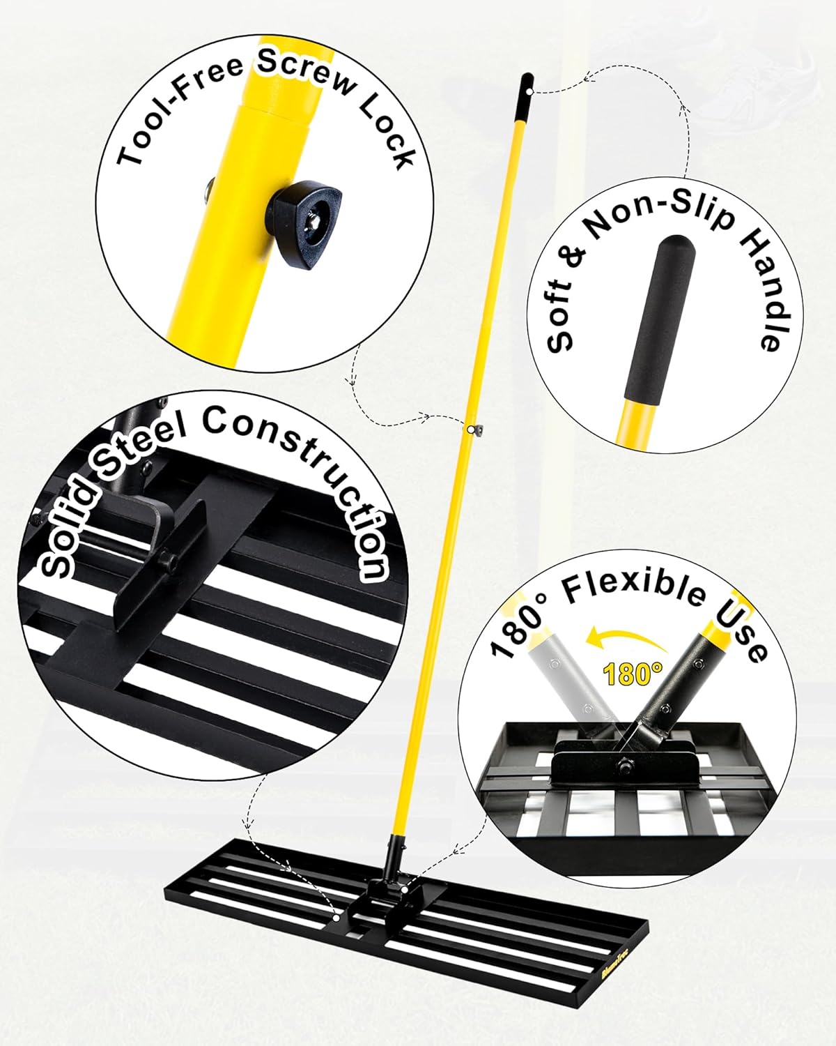 Lawn Leveling Rake, 45"x10" Heavy Duty Sand Leveling Tool with 7FT Long Handle, Steel Golf Rake for