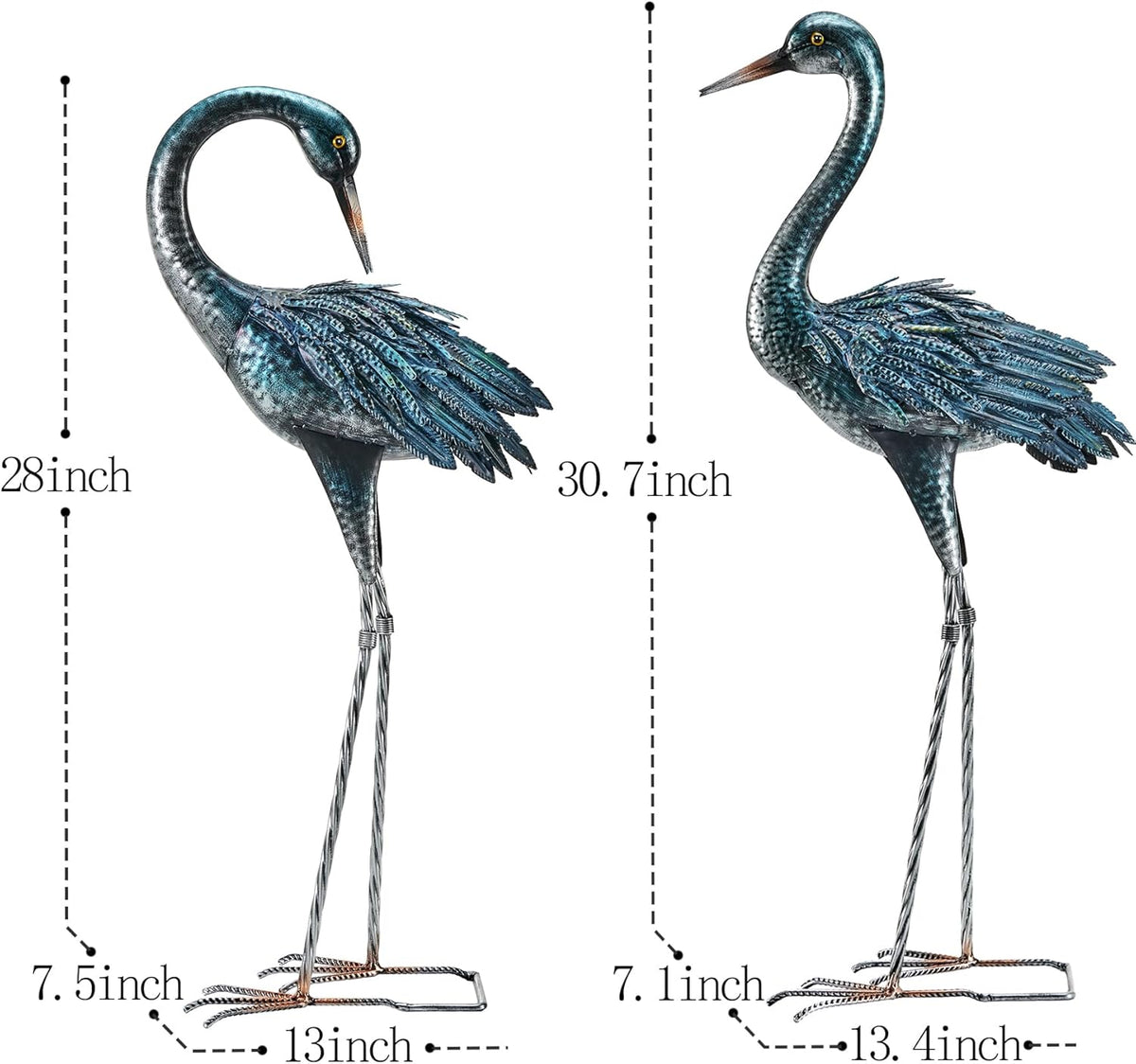 Kircust Garden Crane Statue for Outdoor, Blue Heron Decoy Garden Sculptures and Statues, Metal Bird