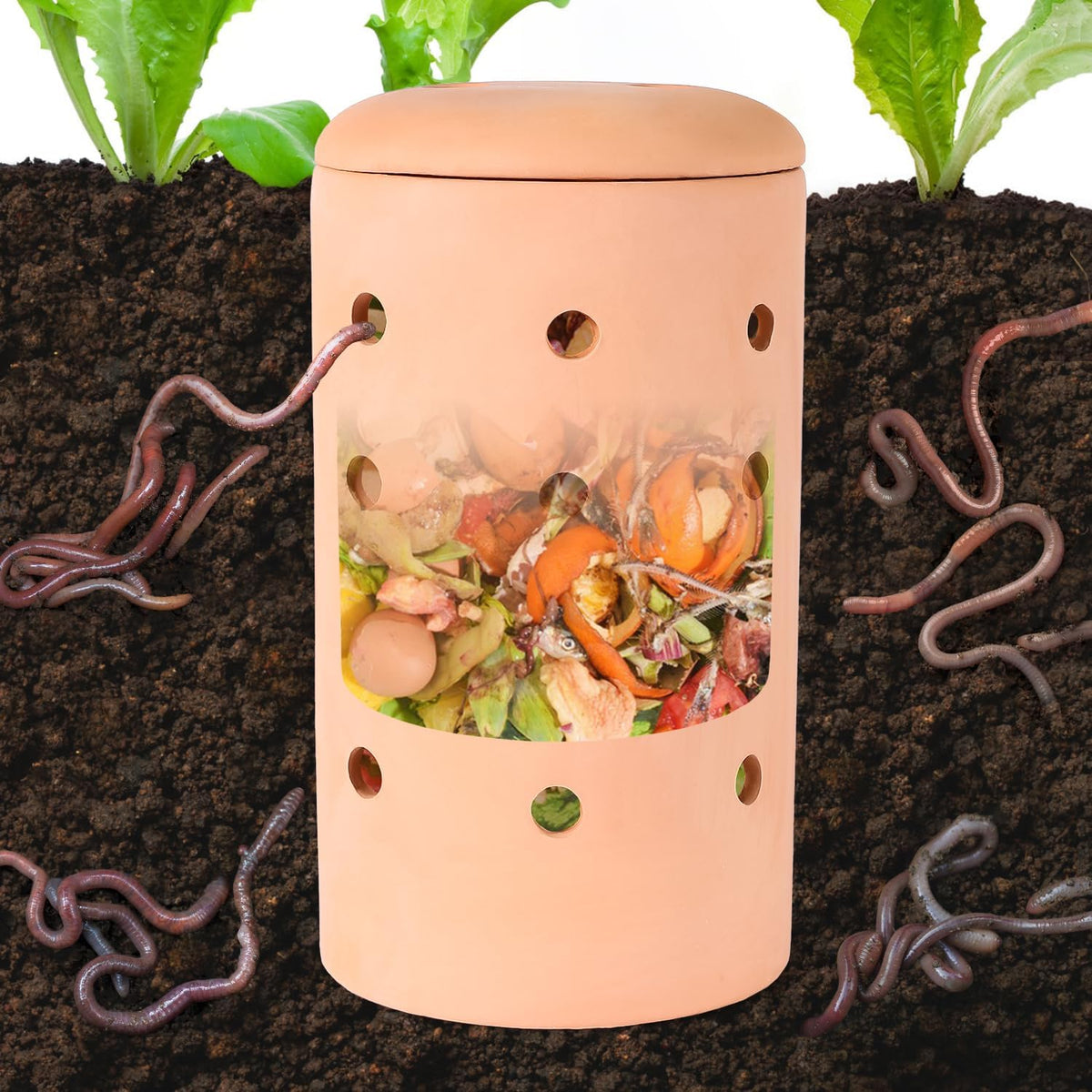 Underground Worm Farm 10 * 4.13 * 4.13Inch Garden Composting bin Ceramics Outdoor Gardening Compost