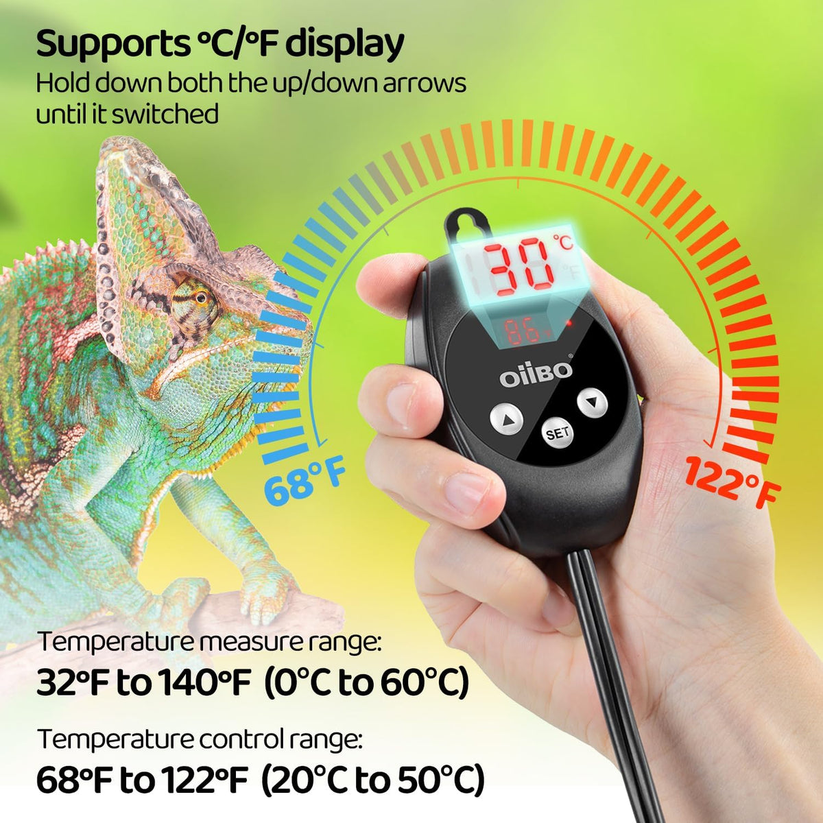 Oiibo Reptile Dimming Thermostat Heat Lamp Temperature Controller, Light Bulb Thermostat with