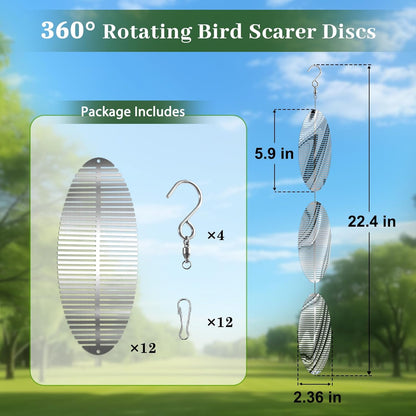 Bird Deterren for Outside Patio, High Reflective Fishbone Bird Scare Devices Wind Spinners Outdoor