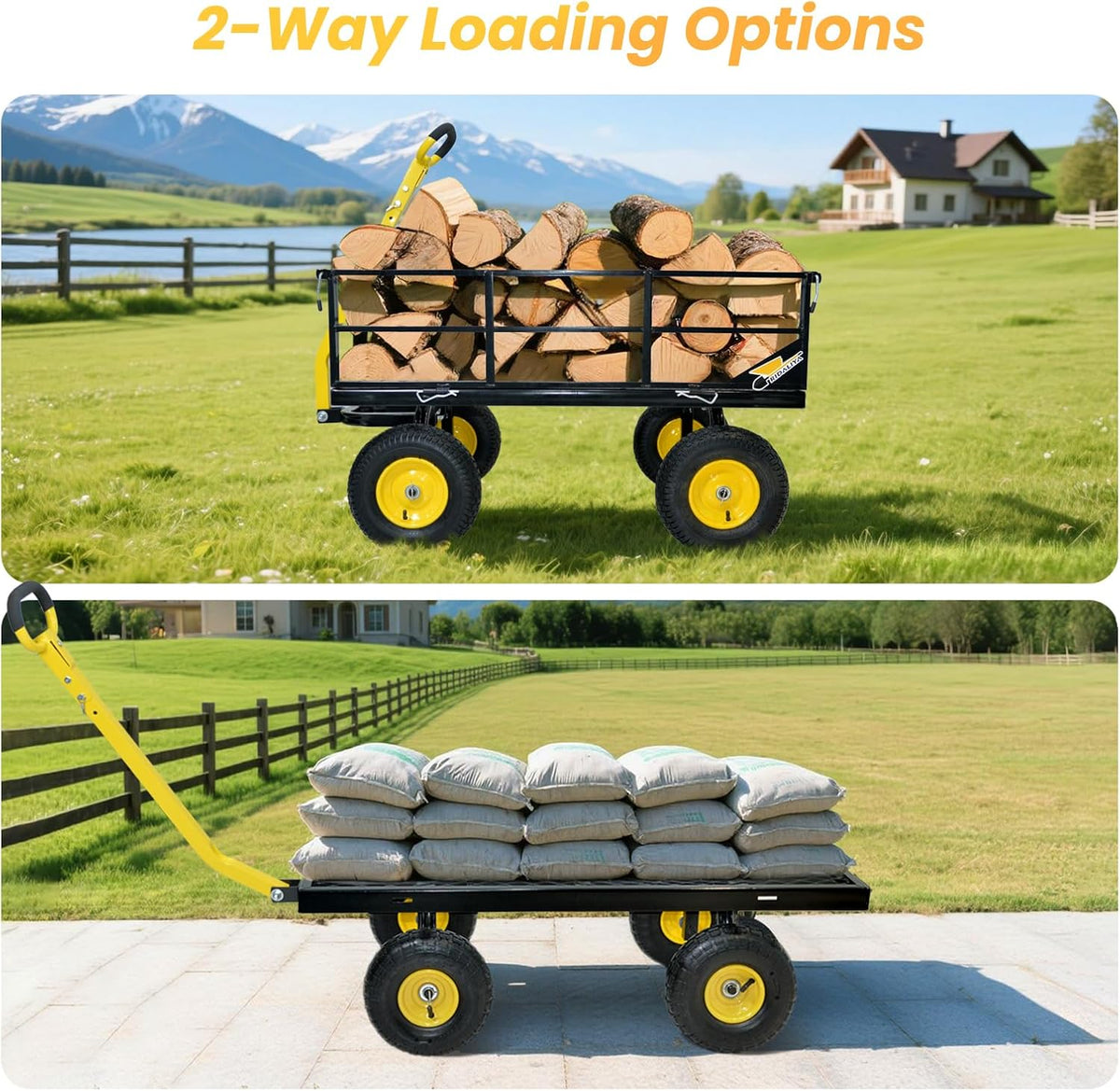 1200 lbs Steel Garden Cart, Heavy Duty Yard Utility Wagon with 10" Pneumatic Tires, Removable Mesh
