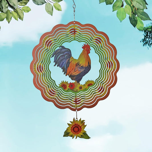 Rooster Wind Spinner,Metal Wind Spinners for Outdoor,3D Double Sided Hanging Chicken Decor for